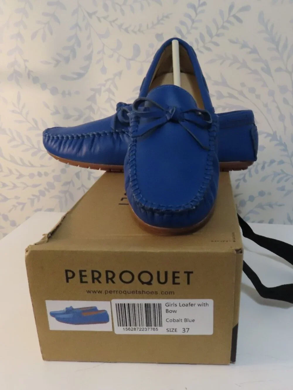 Perroquet Blue Leather Loafer with Bow